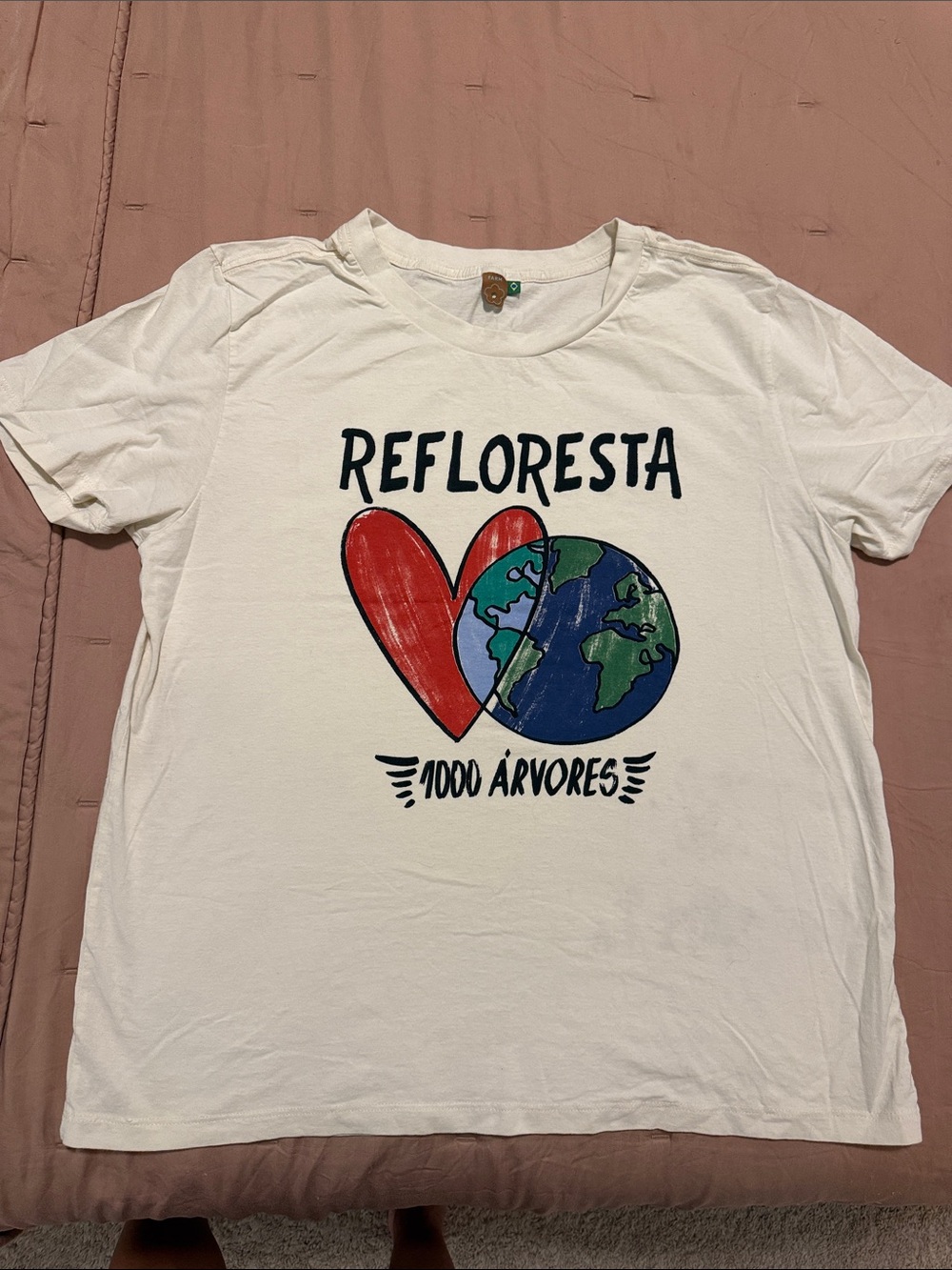 FARM RIO White 'Refloresta' Graphic Tee with Red Heart and Earth Print